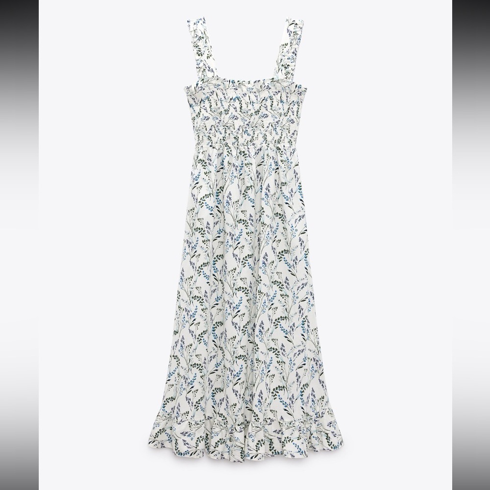 Zara Floral Print Dress with Blue and Green Accents